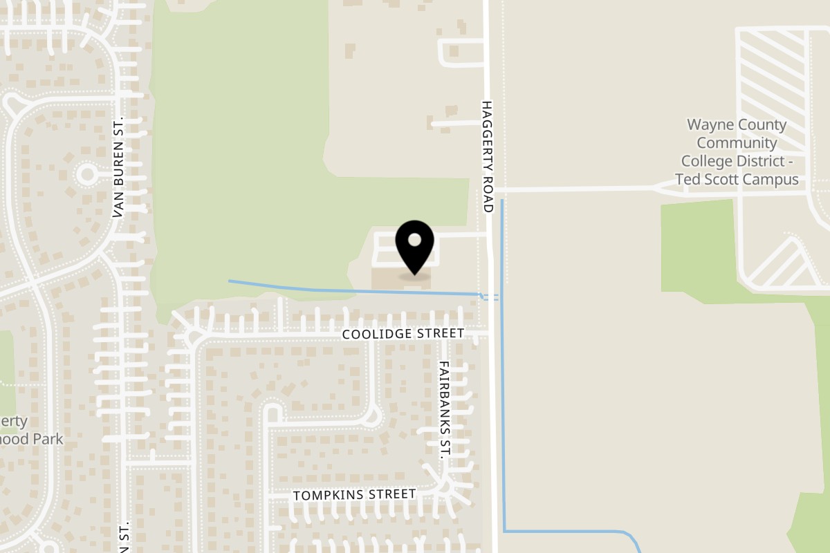 Map showing the location of Mr Pizza Haggerty on 9860 Haggerty Rd in Belleville
